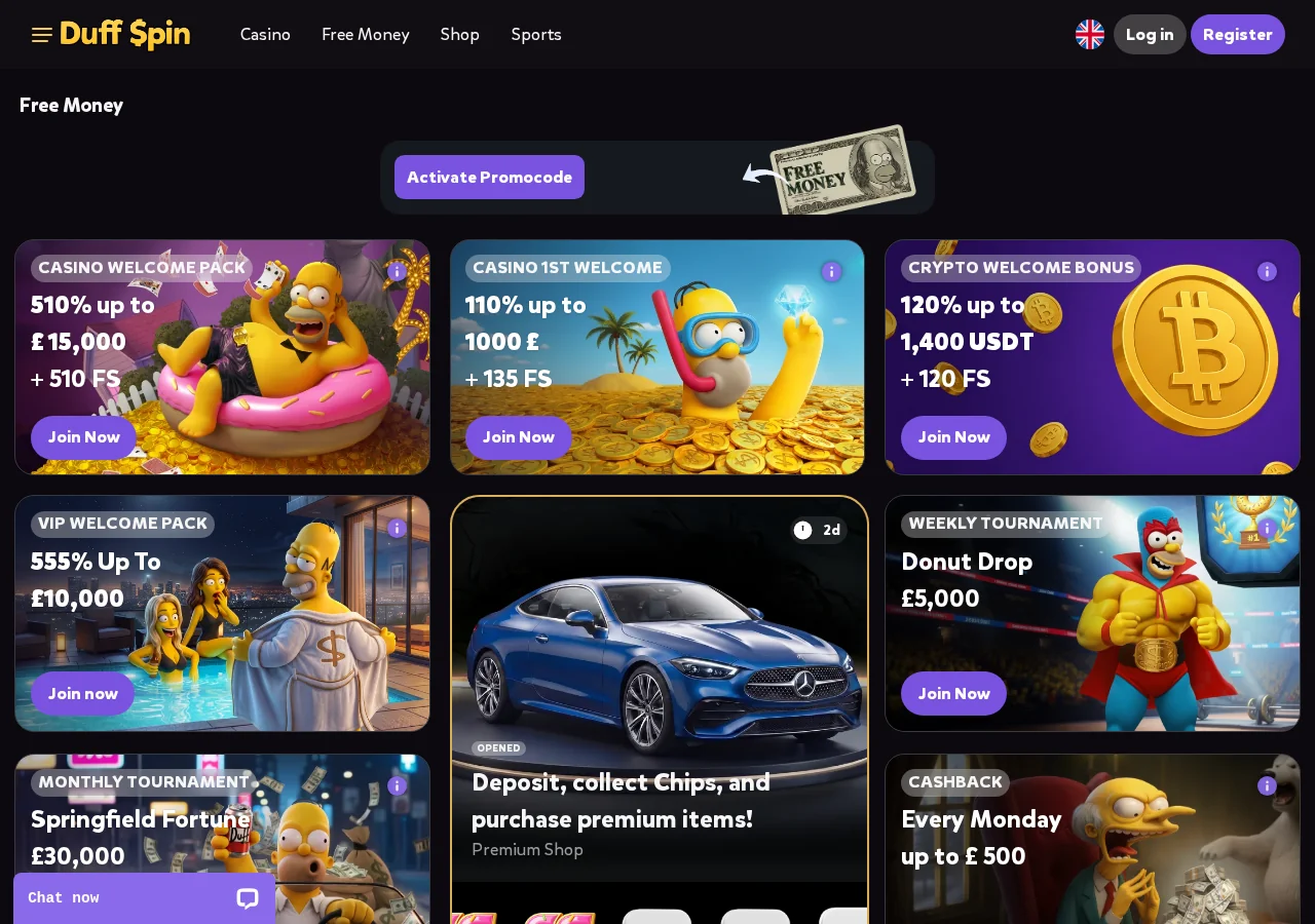 Duff Spin bonuses and promotions