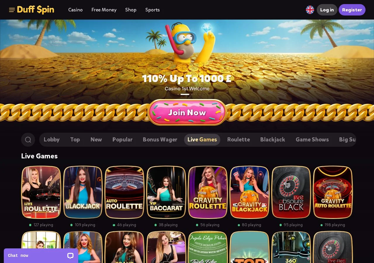 Duff Spin casino games and slots
